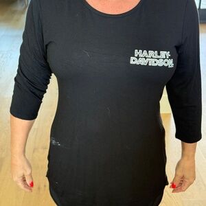 Harley Davidson Long Sleeve Black Bling Top, Size Large